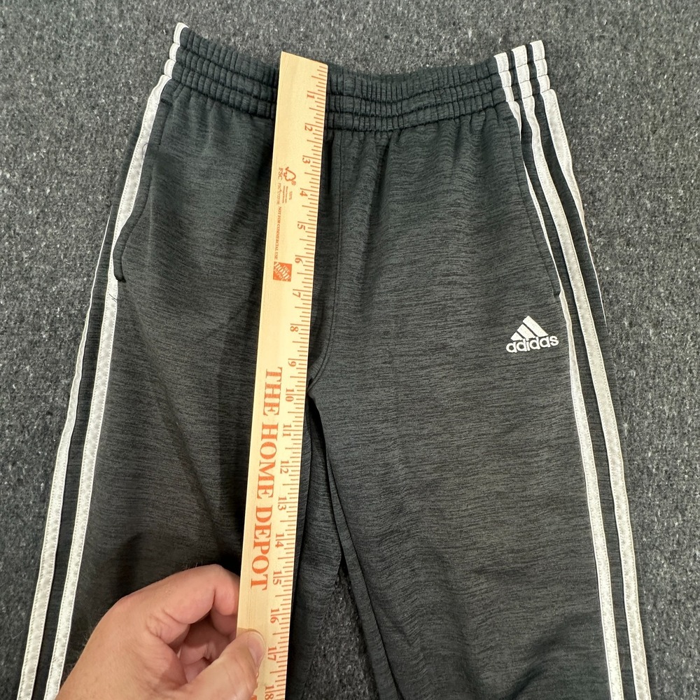 adidas Boys heather grey 3-Stripes Track Pants Drawstring Elastic Waist L 14/16 - Picture 3 of 6